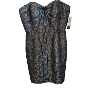 Aqua Black Metalic‎ Strapless Cocktail Party Clubwear Prom Dress Sz 10 NWT